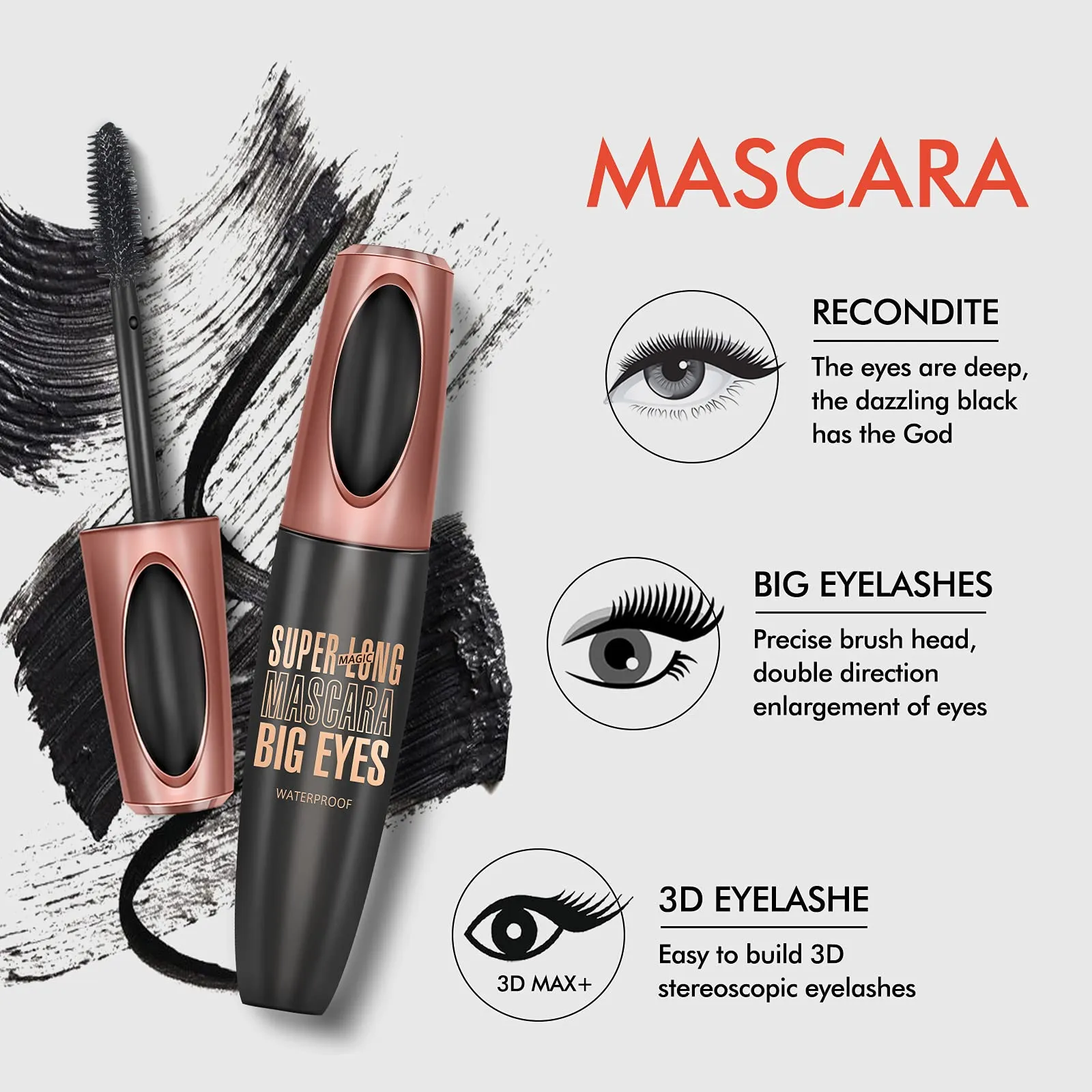 4D Silk Fiber Eyelash Mascara, Extra Long Thick & Voluminous Lash Mascara, Black Long-Lasting Waterproof 4D Mascara for Makeup 1 Count (Pack of 1)
